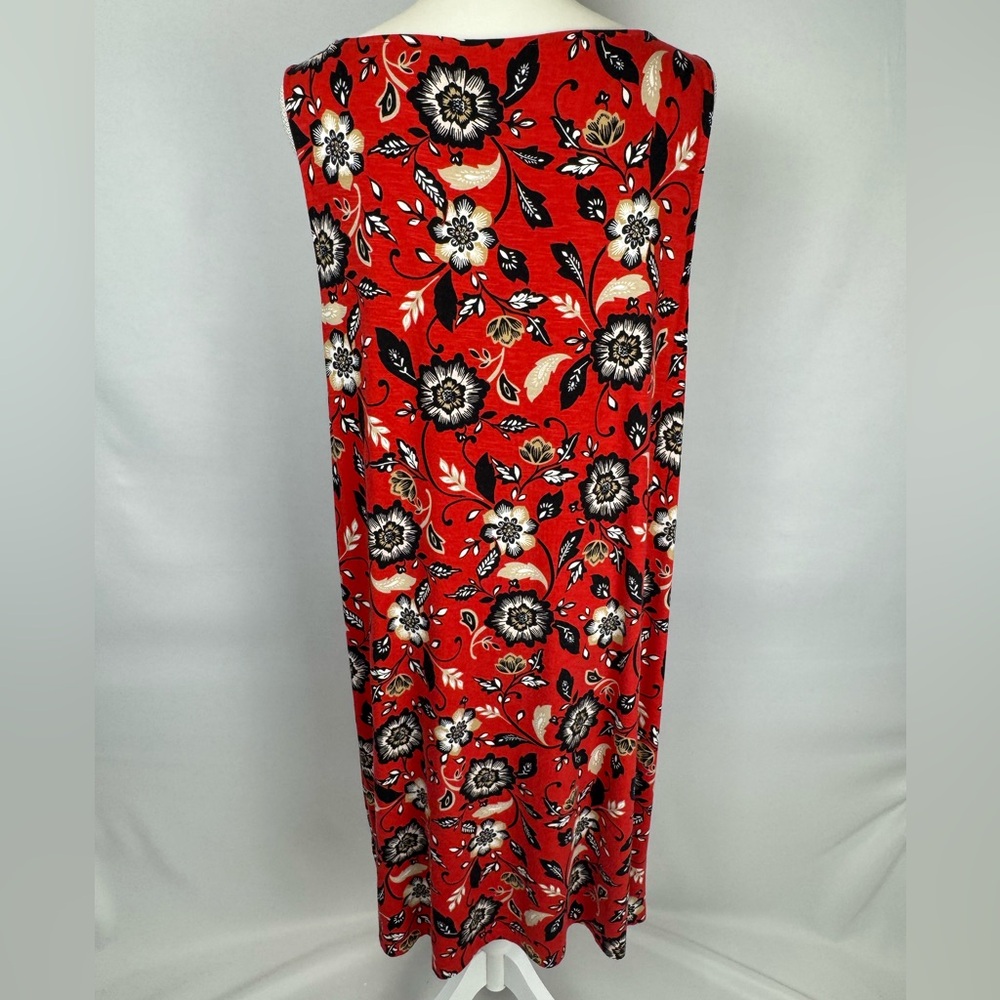 J. Jill Jersey Shift A-Line Dress Sleeveless Boatneck Red & Black Floral Sz XL - Picture 4 of 8
